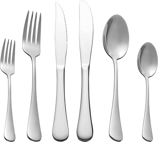 24 Piece Silver Flatware Set.Stainless Steel Silverware Set.Titanium Plating Tableware Cutlery Set. Utensil Set for Kitchens. Dishwasher Safe(Service for 4)