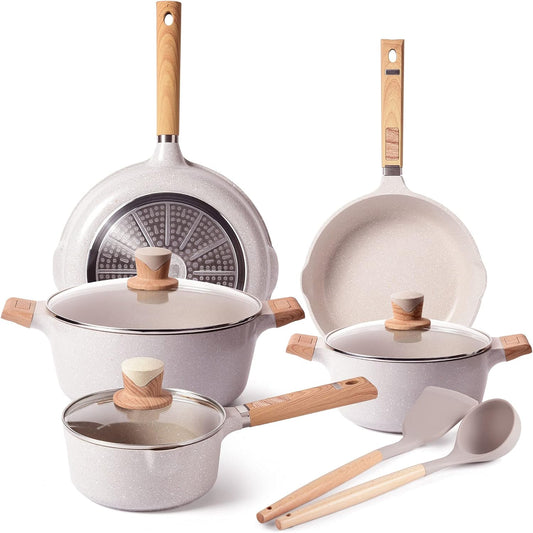 Pots and Pans Set - Non-Stick Cookware Sets, Ceramic Nonstick Pots and Pans Set Frying Pans Stock Pot and Saucepan Sets with Lid, Non Sticking Cooking Sets, Induction Pot Set White