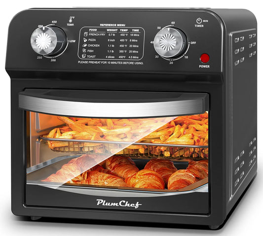 Plum Chef 13 Quart Air Fryer, Oil-Less Air Fryer Toaster Oven Combo with Digital Recipe, 1500W, Black