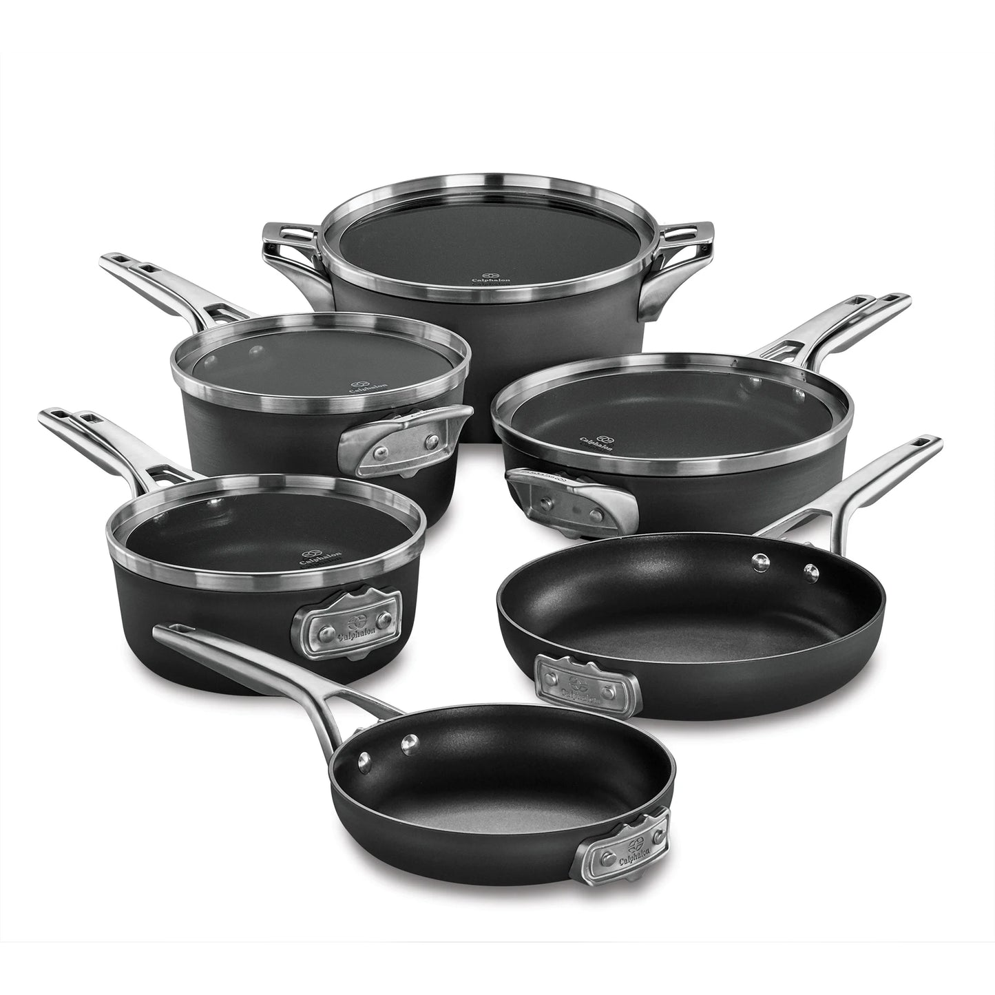 Premier Space-Saving Hard-Anodized Nonstick Cookware, 10-Piece Pots and Pans Set