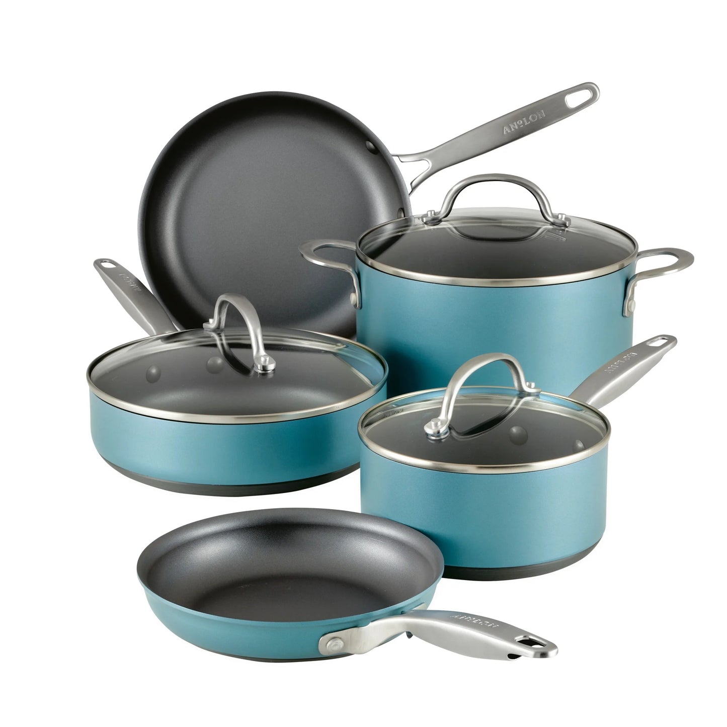 Achieve 8 Piece Hard Anodized Nonstick Pots and Pans Set, Teal