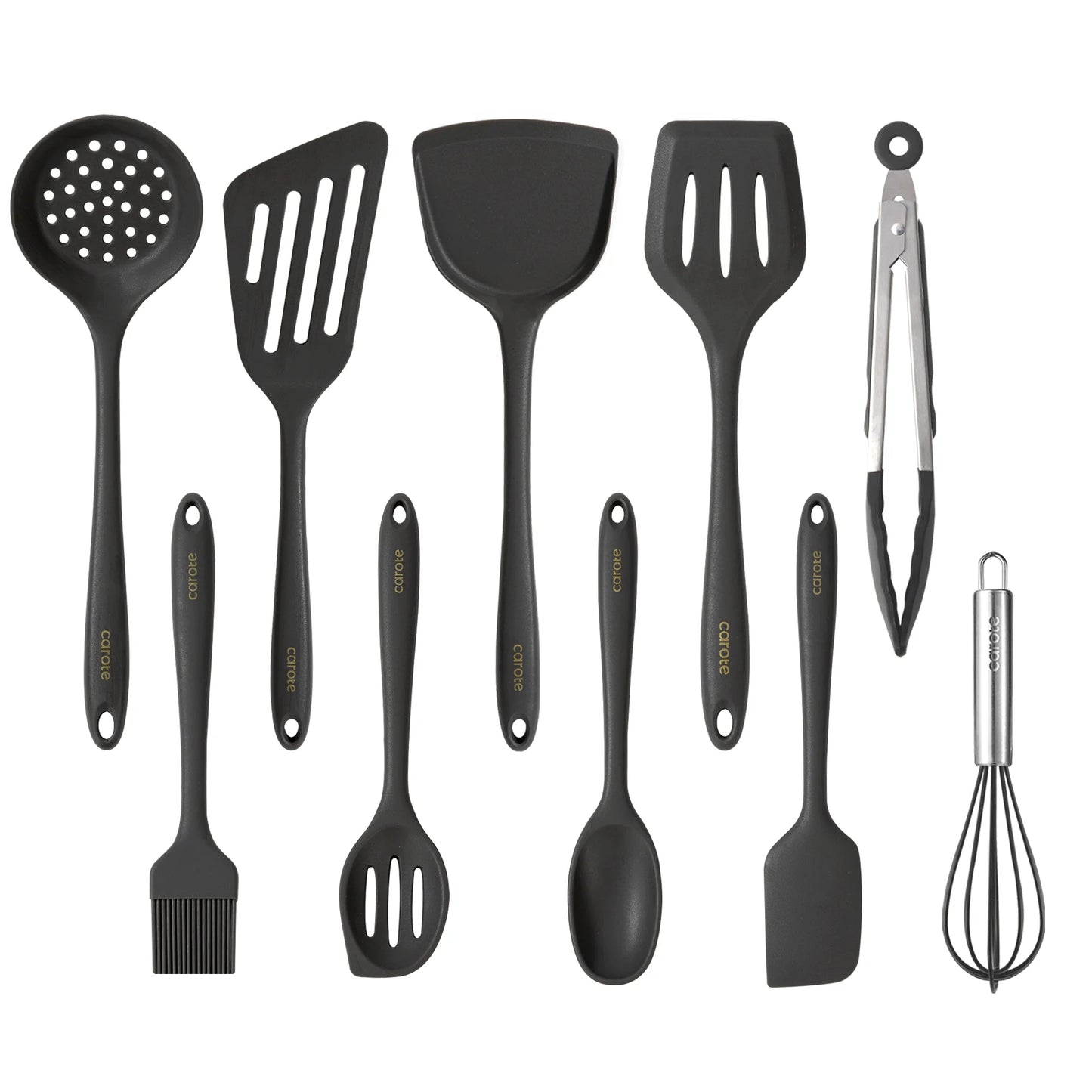 10Pcs Silicone Kitchen Cooking Utensils Set, Nonstick Cooking Utensil, Dishwasher Safe, Grey