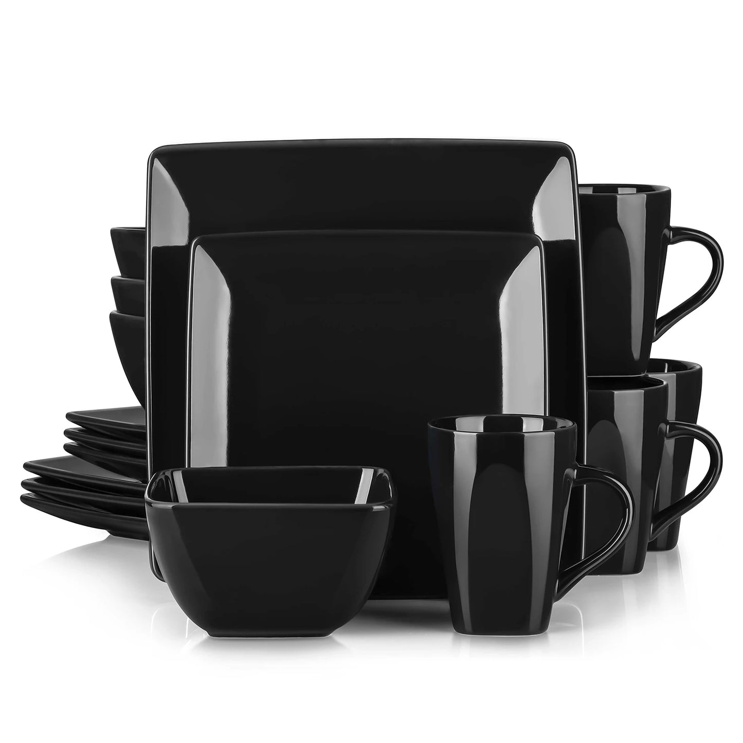 Vancasso SOHO - Black Square Porcelain Dinnerware Set