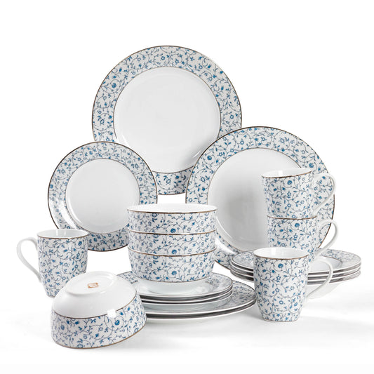 Elegant Floral Ceramic Dinnerware Set for 4