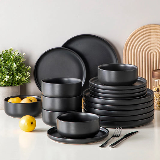 Elegant Black Stoneware Dinnerware Set