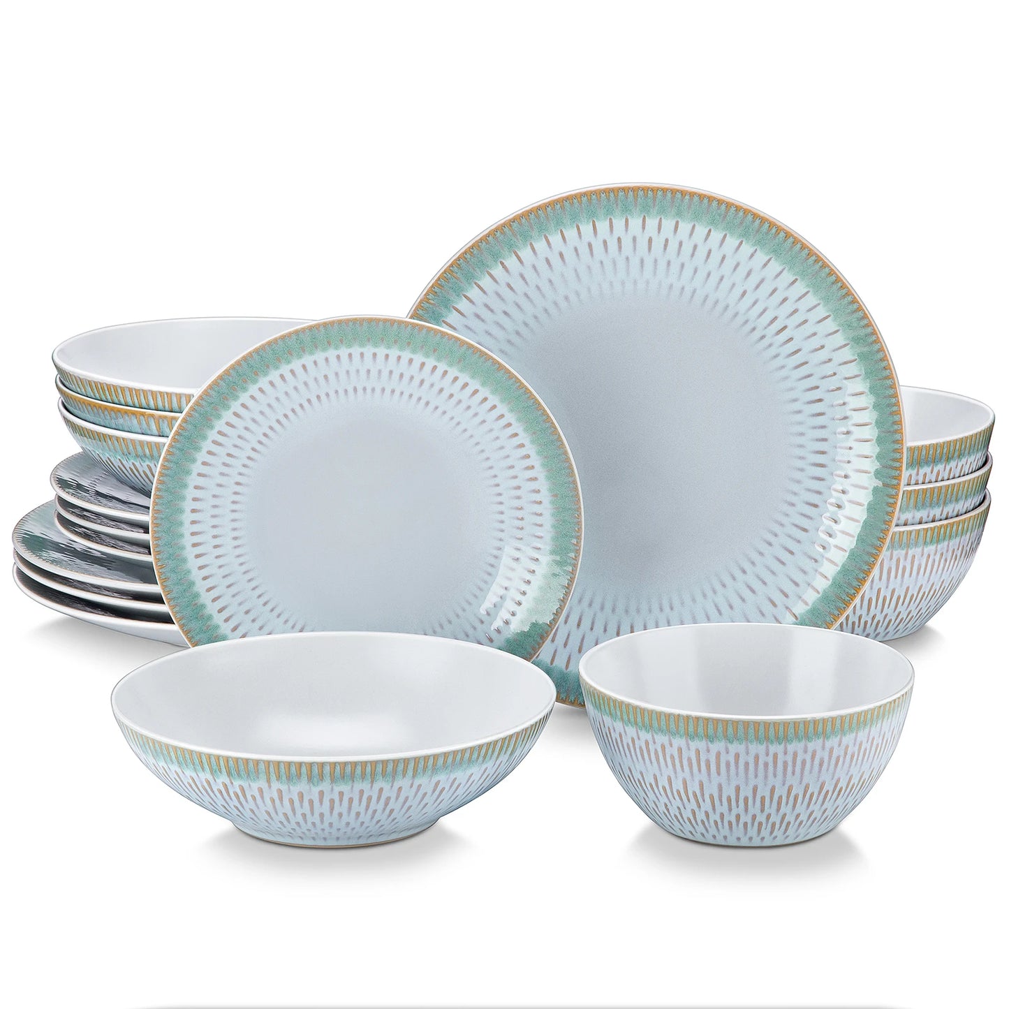 Elegant Green Stoneware Dinnerware Set - Vancasso Pluvo Series