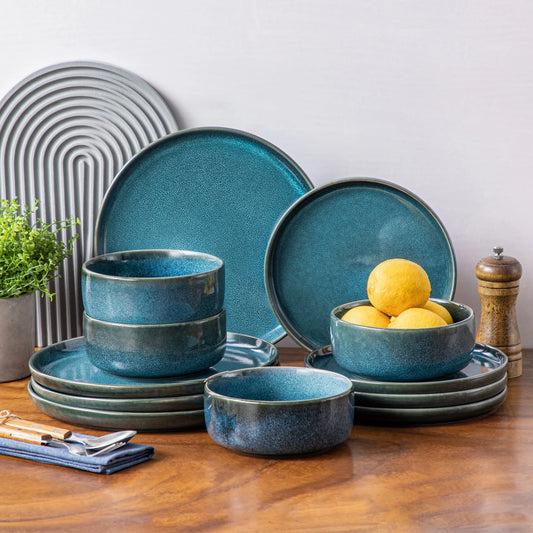 Elegant Blue Ceramic Dinnerware Set for 6