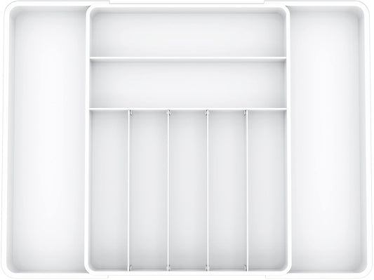 Expandable Cutlery Drawer Tray and Flatware Utensil Organizers for Kitchen, White