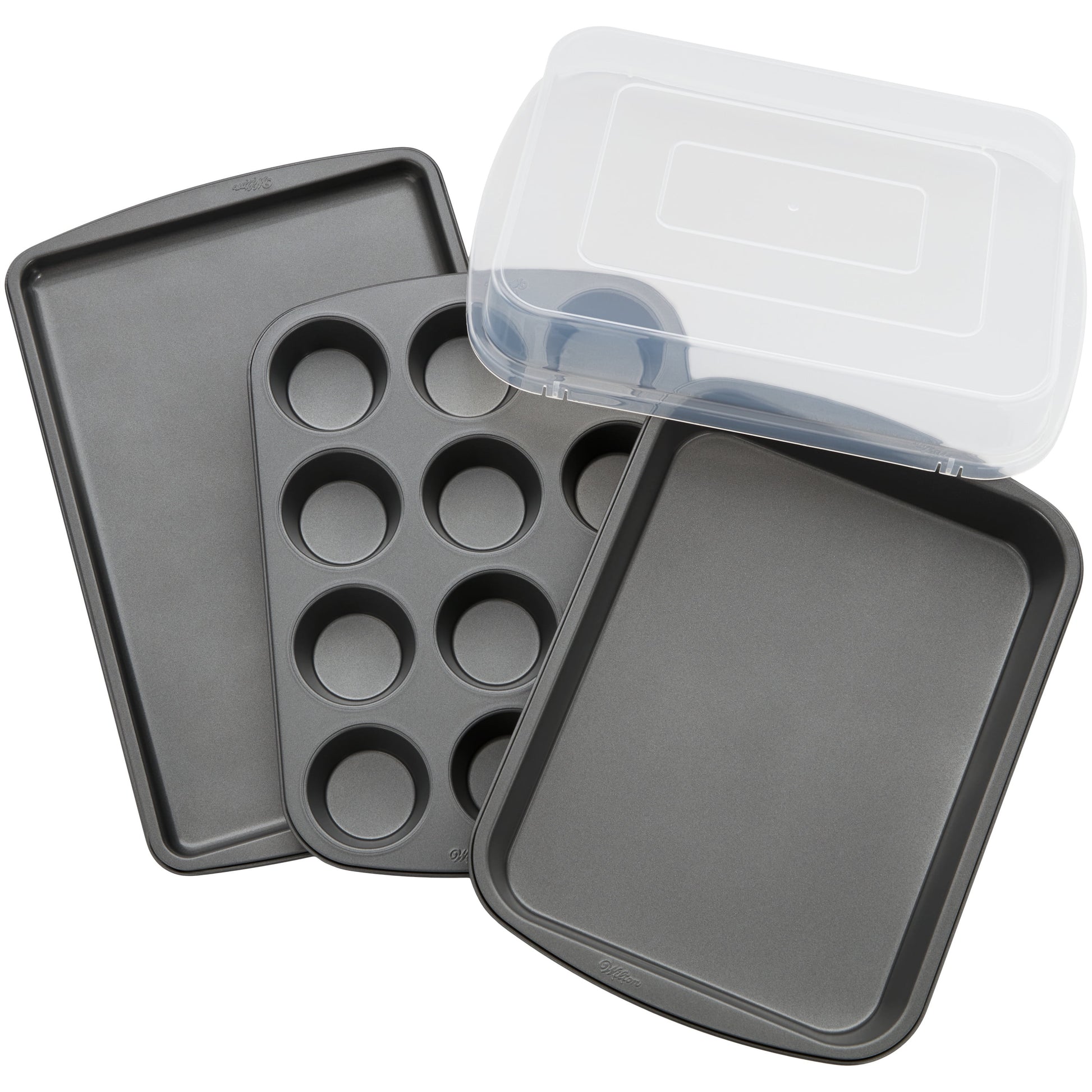 Nonstick Cookie Sheet, Muffin Pan, Oblong Pan and Cover Bakeware Set, 4-Piece