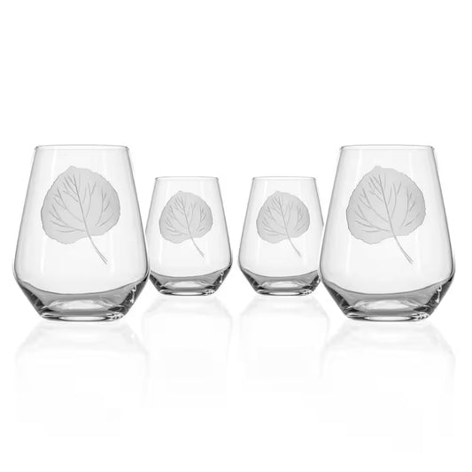 Aspen Leaf 18 Oz. Stemless Wine Tumbler Glasses - Set of 4