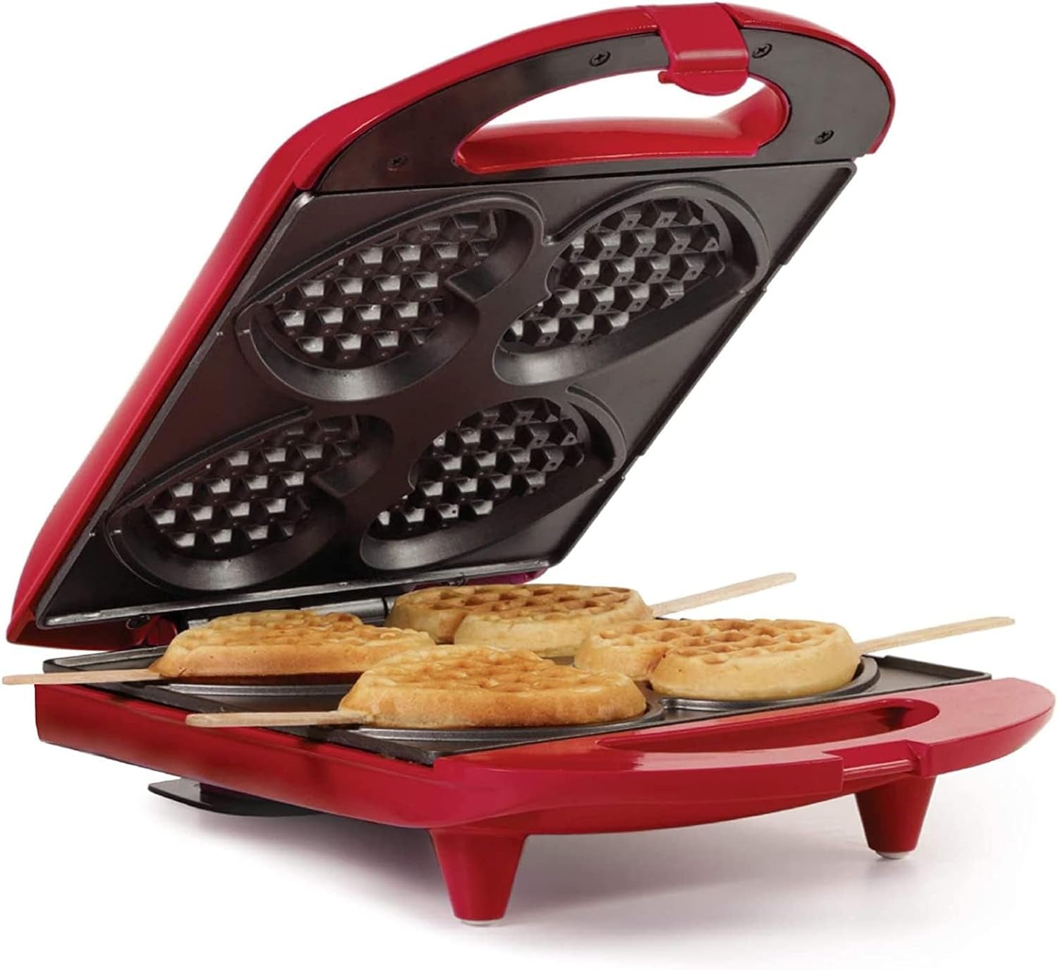 - Non-Stick Heart Waffle Maker, Red - Makes 4 Heart-Shaped Waffles in Minutes